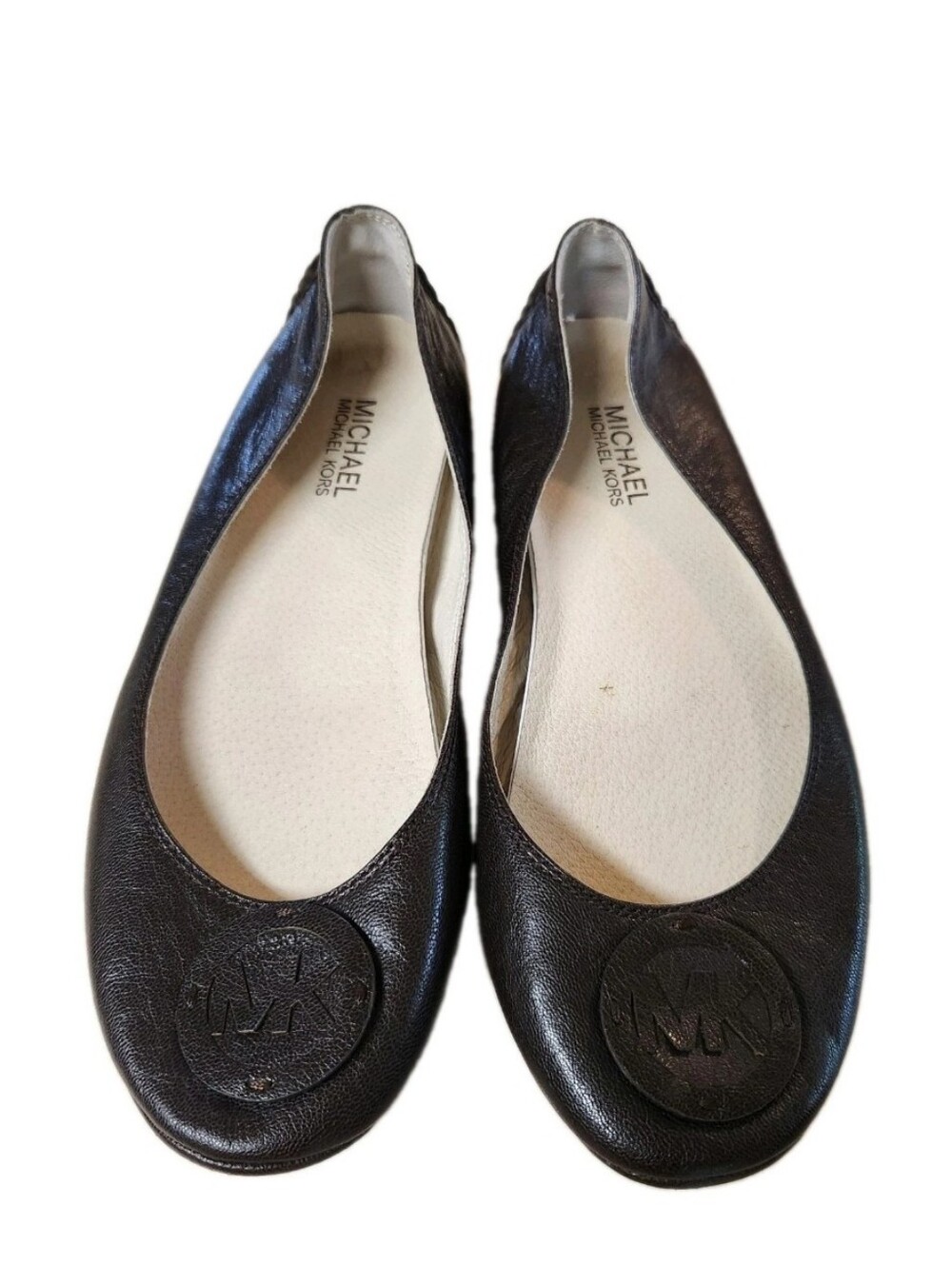 MICHAEL KORS Fulton Brown Leather Ballet Flats Shoes Logo Medallion Women's 9
